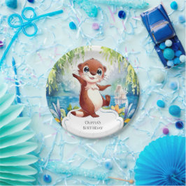 Plato De Papel Acuarela Niños Otter Birday