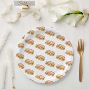 Plato De Papel Acuarela Niños Perros Calientes Cumpleaños