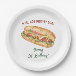 Plato De Papel Acuarela Niños Perros Calientes Cumpleaños