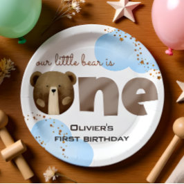 Plato De Papel Acuarela nuestro oso pequeño es un cumpleaños de b