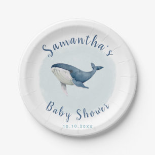 Plato De Papel Acuarela Ocean Blue Whale Cute el Baby Shower de u