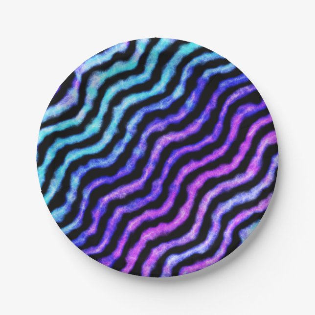 Plato De Papel acuarela ondulada - cian y morado : (Anverso)
