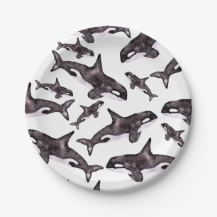 Plato De Papel Acuarela Orca
