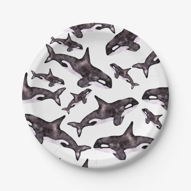 Plato De Papel Acuarela Orca (Anverso)