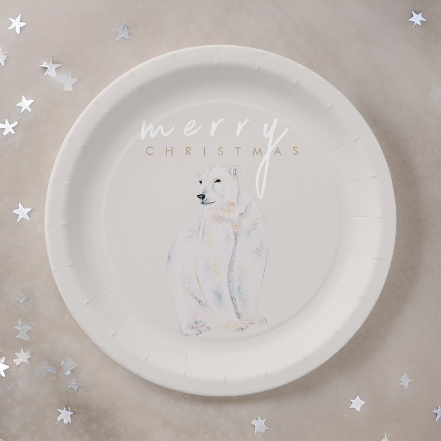 Plato De Papel Acuarela Oso Polar Feliz Navidad moderna (Subido por el creador)