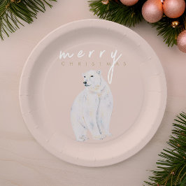 Plato De Papel Acuarela Oso Polar Feliz Navidad moderna