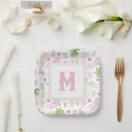 Plato De Papel Acuarela Palm Beach Mahjong