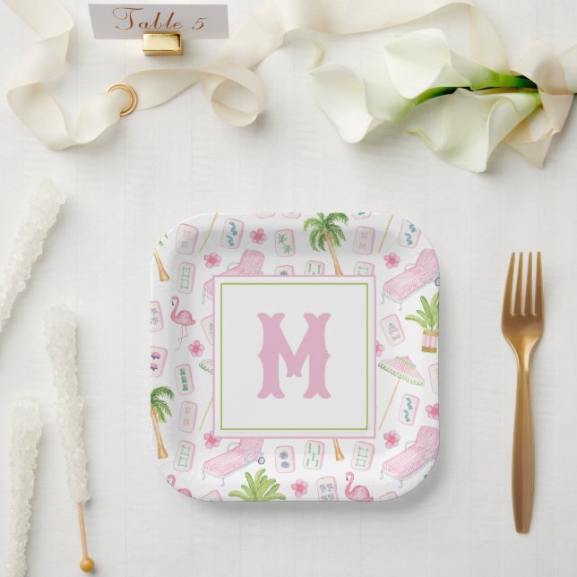 Plato De Papel Acuarela Palm Beach Mahjong (Boda)
