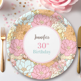 Plato De Papel Acuarela Pastel Floral Pink Summer Birday