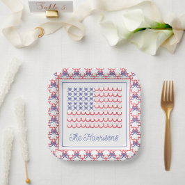 Plato De Papel Acuarela Patriótica Bandera Americana