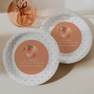 Plato De Papel Acuarela Pequeña Melocotón Lunares