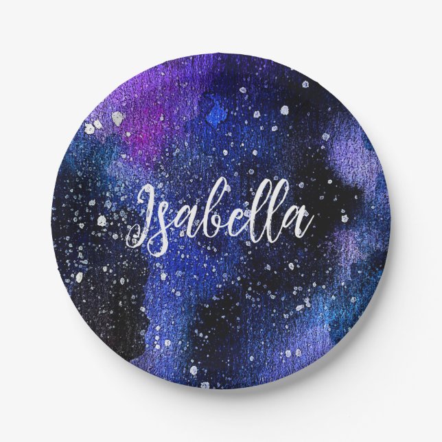 Plato De Papel Acuarela Purple Universo (Anverso)