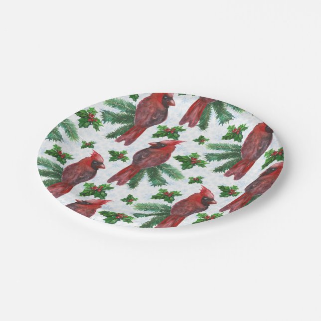 Plato De Papel acuarela Red Cardinal Bird (Angular)