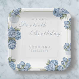 Plato De Papel Acuarela Rosa CUALQUIER cumpleaños floreciente