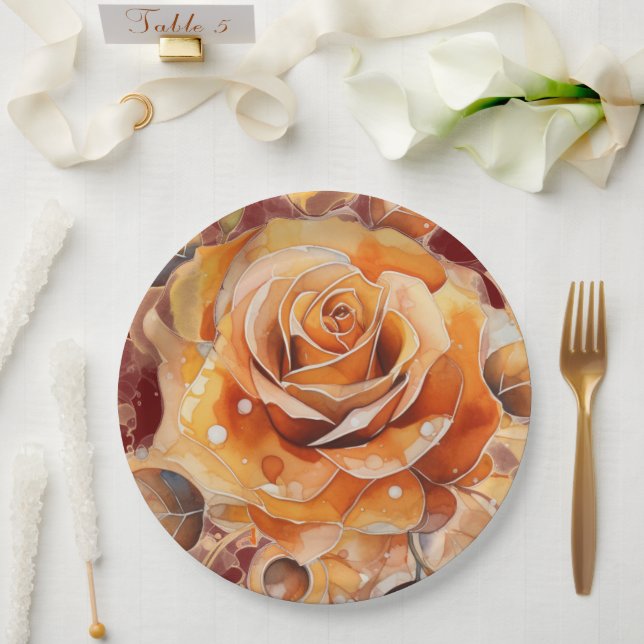 Plato De Papel Acuarela Rosa de caída de agudos (Boda)
