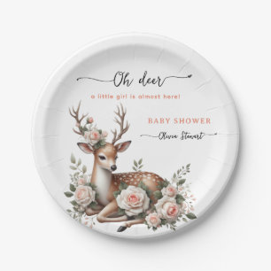 Plato De Papel Acuarela Rosa Floral oh ciervo baby shower 
