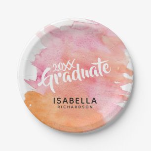 Plato De Papel Acuarela rosa moderna  Graduación personalizada
