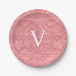 Plato De Papel Acuarela Rosa Subido con Monograma
