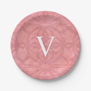 Plato De Papel Acuarela Rosa Subido con Monograma