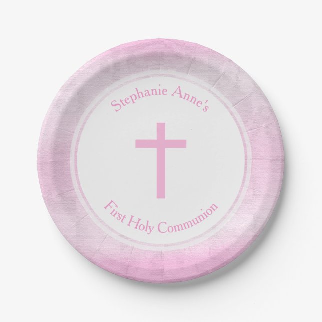 Plato De Papel Acuarela rosada de la comunión (Anverso)