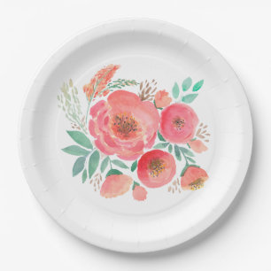Plato De Papel Acuarela, rosas.