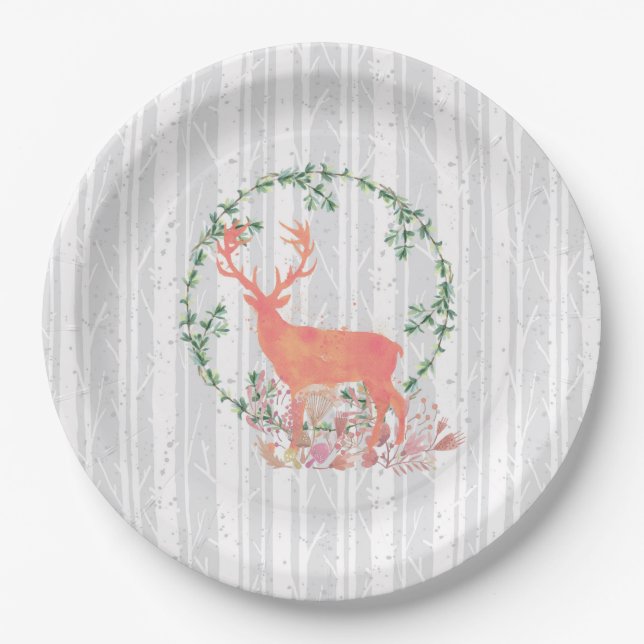 Plato De Papel Acuarela Rusa Boho para renos (Anverso)