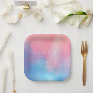 Plato De Papel Acuarela Serena Rosa Azul