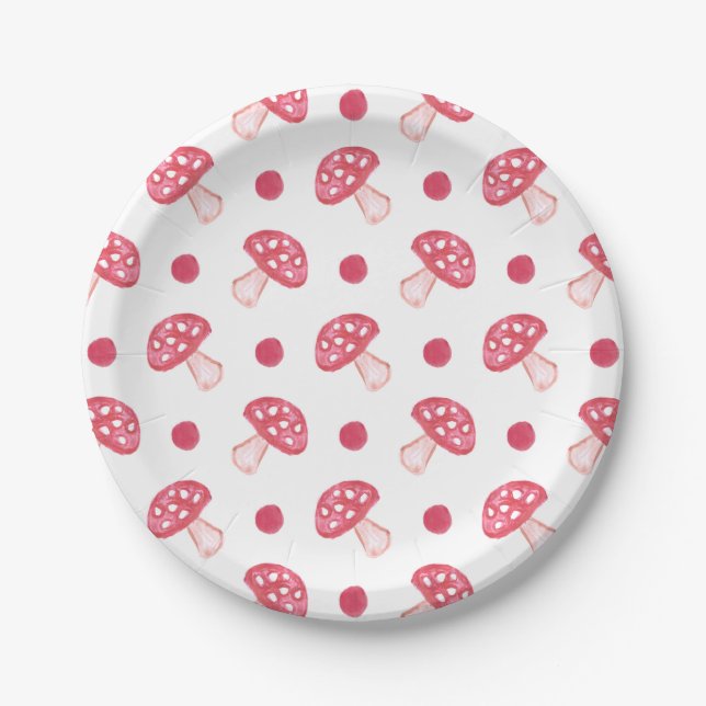 Plato De Papel acuarela setas rojas lindas y puntos de polka (Anverso)