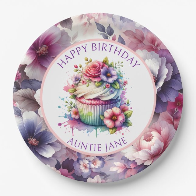 Plato De Papel Acuarela Shabby Chic Floral Personalizada (Anverso)