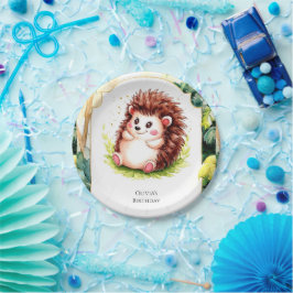 Plato De Papel Acuarela Simple Hedgehog Cumpleaños