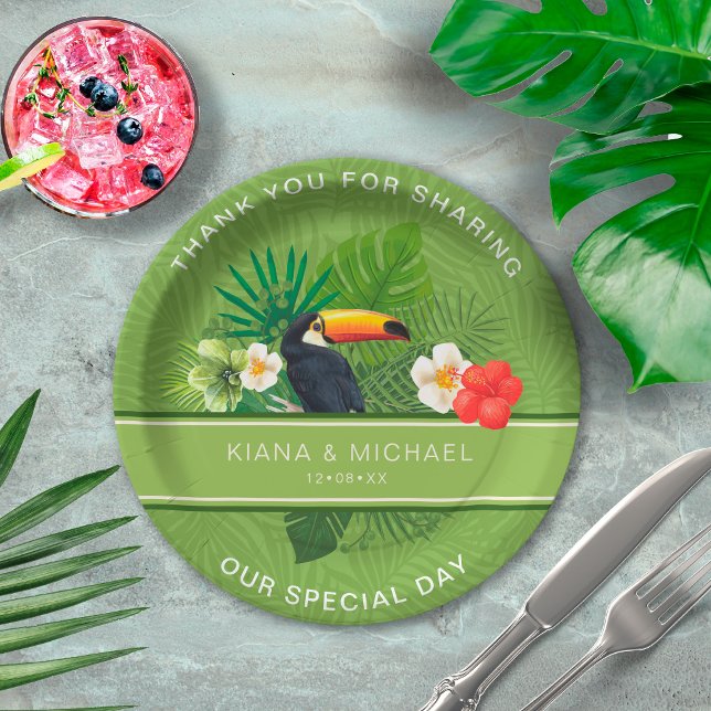 Plato De Papel Acuarela tropical con Toucan Gracias Green ID577 (Subido por el creador)