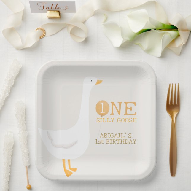 Plato De Papel Acuarela Un Silly Goose Flor silvestre 1er cumplea (Boda)