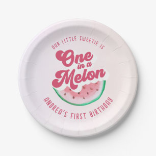 Plato De Papel Acuarela uno en un Melón Retro primer cumpleaños