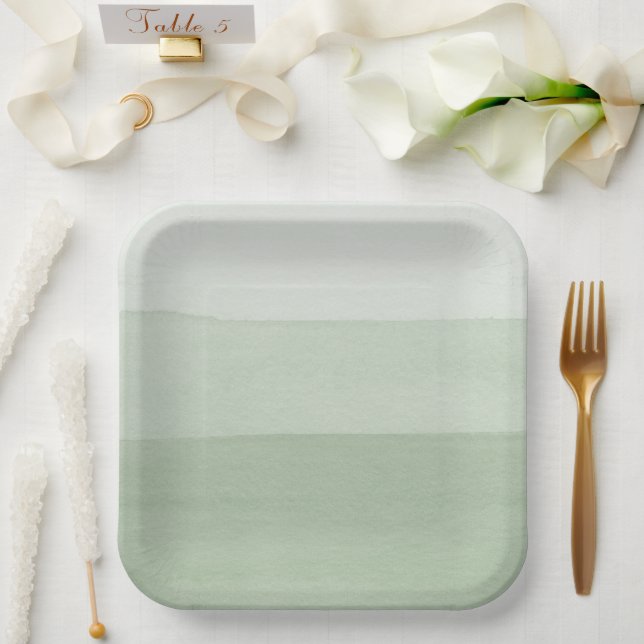 Plato De Papel Acuarela Verde Ombre  (Boda)