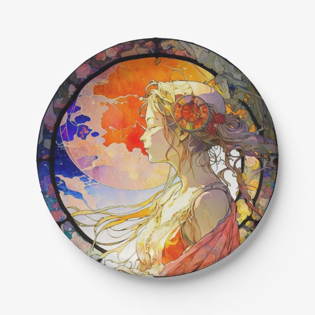 Plato De Papel Acuarela vibrante de la placa de papel Chica (Anverso)