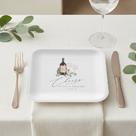 Plato De Papel Acuarela Vino Rojo Saludos Botánicos para Amar