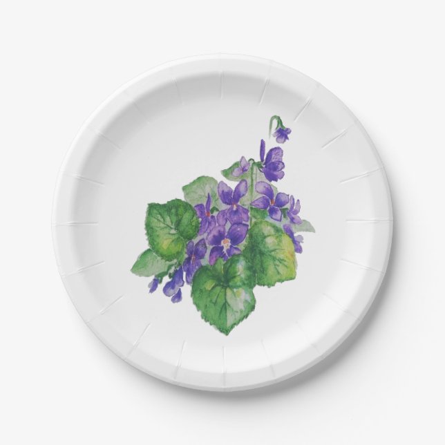 Plato De Papel Acuarela Violeta Púrpura Flor Flor Arte Floral