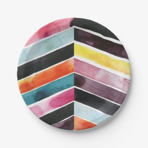 Plato De Papel Acuarela viva Chevron I