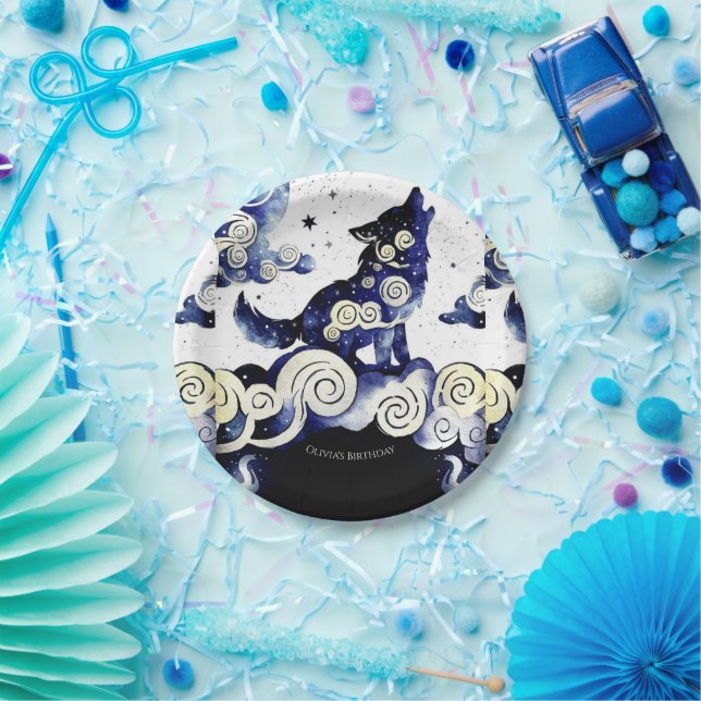 Plato De Papel Acuarela Whimsy Wolf Birthday (Fiesta)