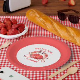 Plato De Papel Acuarelas Coral Red Crab, Personalizado Textos