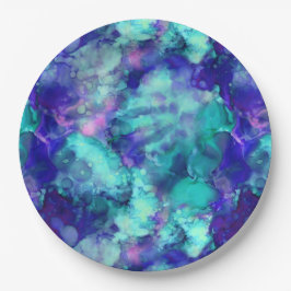 Plato De Papel acuarelas de fantasía azul: