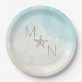 Plato De Papel Acuarelas de playa con peces estrella