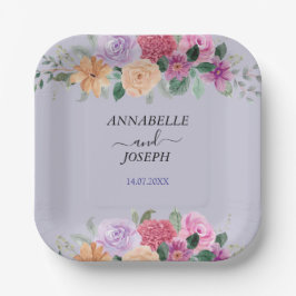 Plato De Papel acuarelas Florales Botánico Moderno Boda