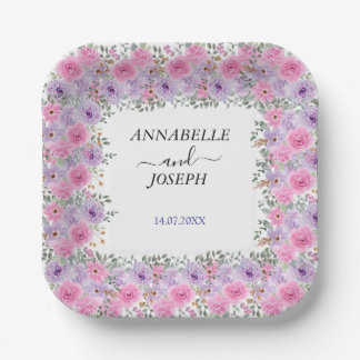 Plato De Papel acuarelas Florales Botánico Moderno Boda