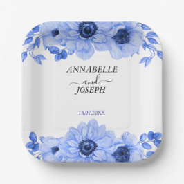 Plato De Papel acuarelas Florales Botánico Moderno Boda