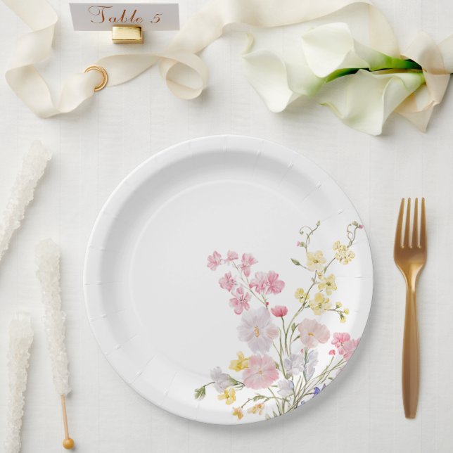 Plato De Papel acuarelas flores silvestres (Boda)