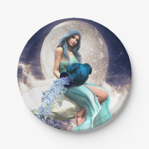 Plato De Papel Acuario - Mujer vierte agua de un jugo