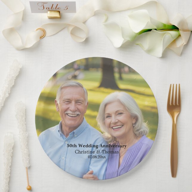 Plato De Papel Add Photo Text Overlay 50th Wedding Anniversary  (Boda)
