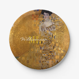 Plato De Papel Adele, Lady in Gold de Gustav Klimt, Monogrammed