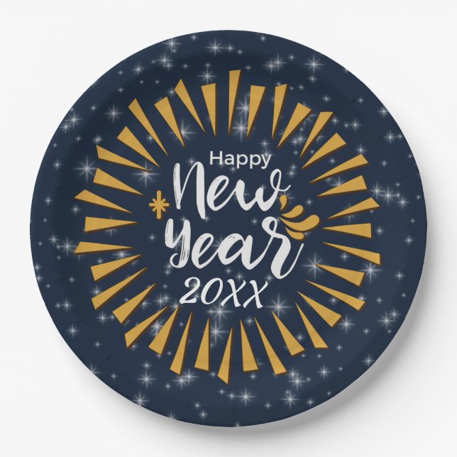 Plato De Papel Adición de Año Nuevo Feliz Año Incendio con Estrel (Anverso)